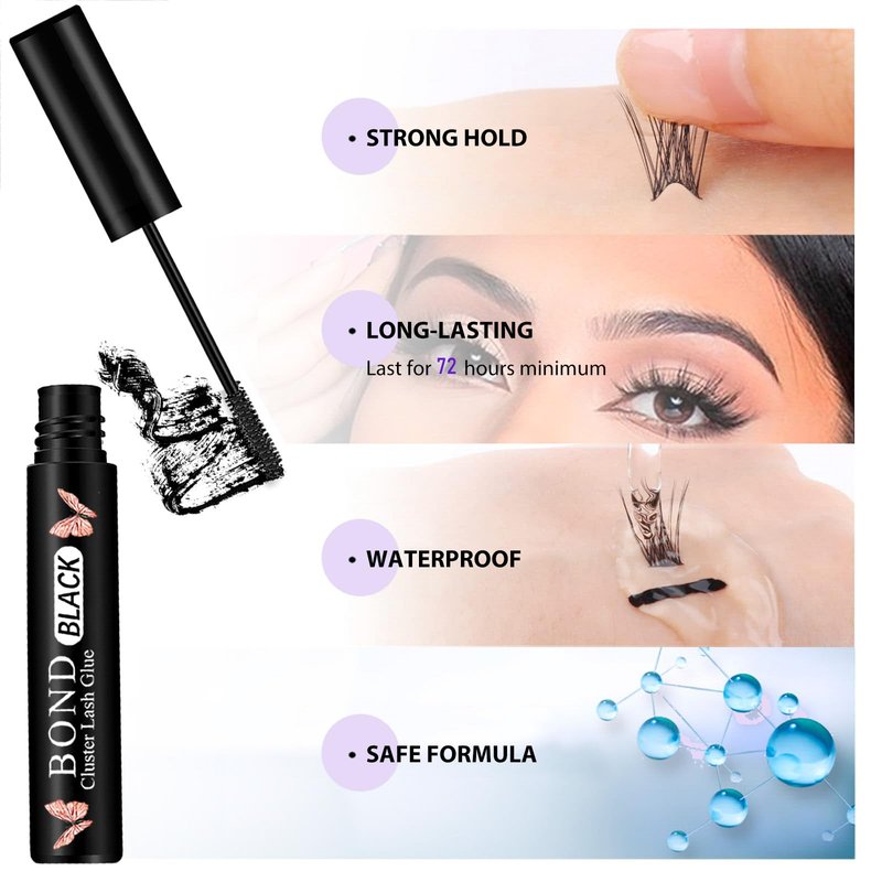 Lash Cluster Glue Bond & Seal – Waterproof Lash Glue for Eyelash Clusters, Long-Lasting Lash Bond and Seal, Includes Lash Remover for Easy Removal