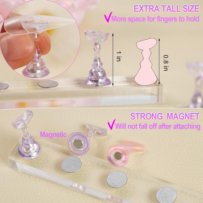 Nail Stand for Press Ons | Solid Acrylic Nail Holder with Magnets for Art Design & Practice - 2 Pack
