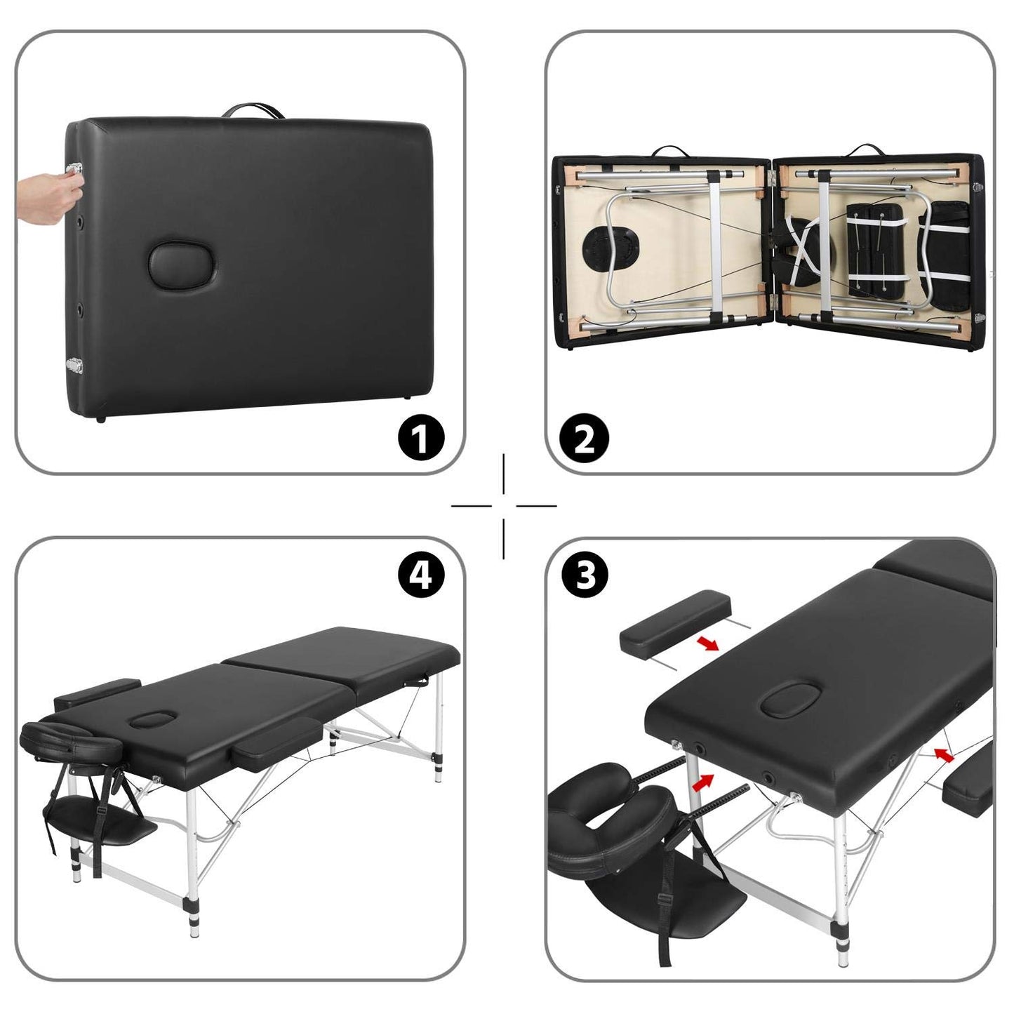Yaheetech Massage Tables Portable Massage Bed Aluminium Height Adjustable Facial Salon Tattoo Bed with Non-Woven Bag, 28 inch Width Black