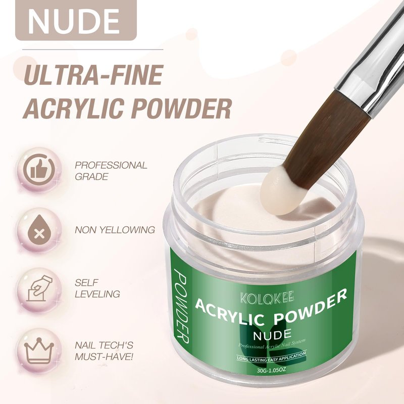 Acrylic Nail Kit - Nude Acrylic Powder, Long-Lasting Monomer Liquid & Kolinsky Brush, Beginner-Friendly DIY Manicure Set for Home Salon