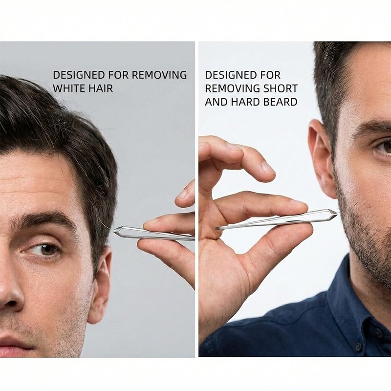AUSOMTEK Beard & Hair Plucking Tweezers, Fine Eyebrow Tool, Stainless Steel, 10mm Tip, Anti-Slip Slot Design, Cyan PU Case
