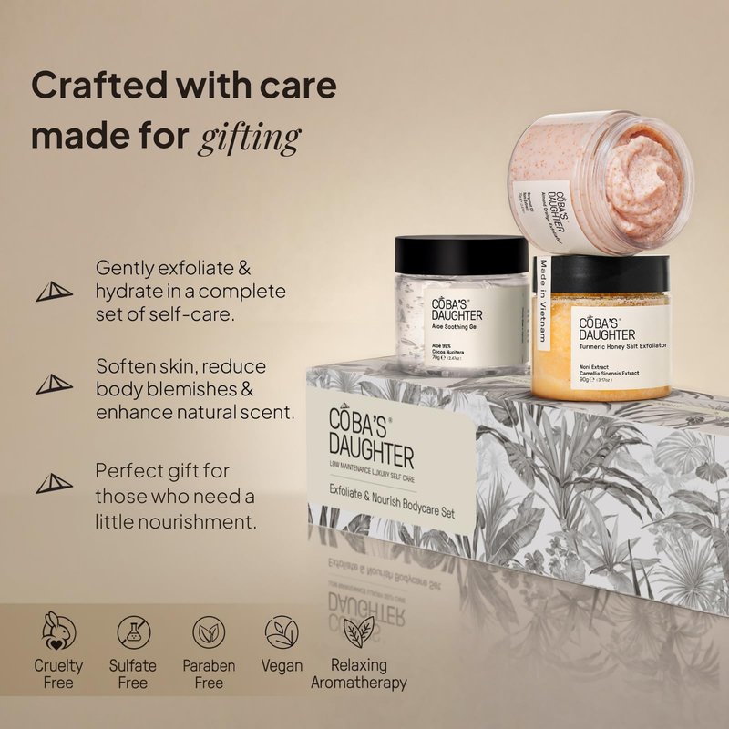 COBA’S DAUGHTER Luxury Spa Gift Set - Bath & Body Set with Rattan Case, Body Wash, Bubble Bath & Scrub – Premium Holiday, Birthday, housewarming, bridal shower & Self-Care Gift
