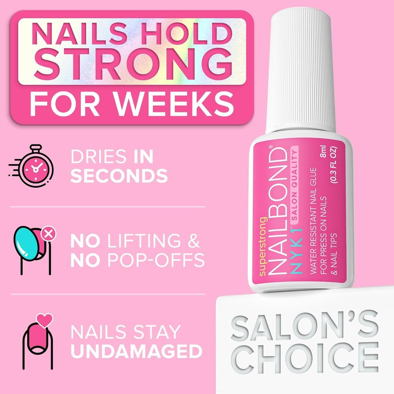 NailBond Super Strong Nail Glue - Long Lasting Brush-On Adhesive for Press-On & Acrylic Nails | 8ml