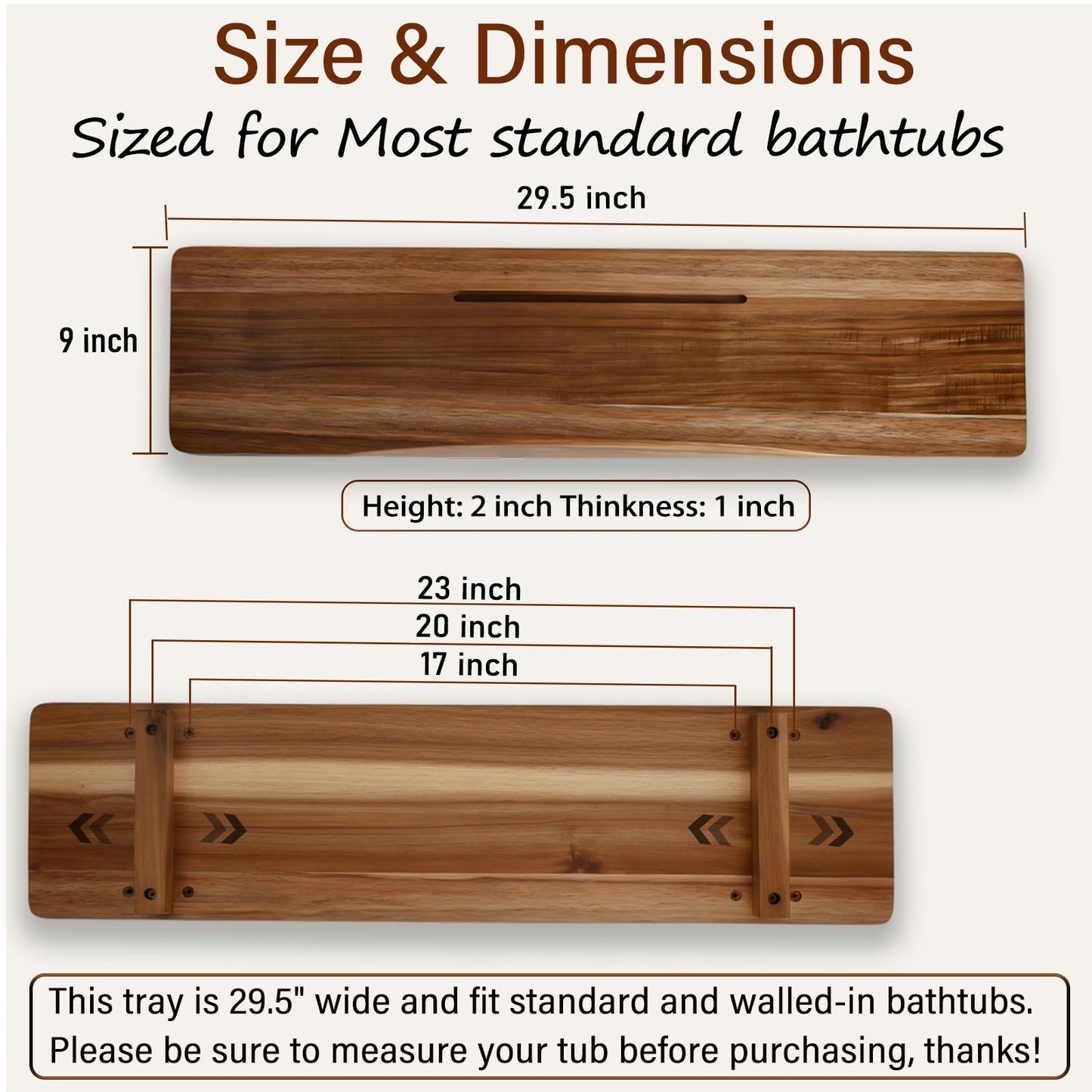Premium Acacia Wood Bathtub Tray Caddy for Standard Tub, 29.5" L Adjustable Bath Tray for Tub, Luxury Spa Bathroom Tray Organizer Table, Bath Tub Accessories for Women, Housewarming, Birthday Gifts