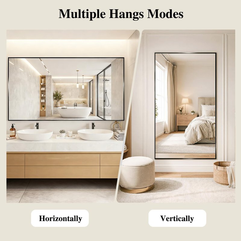 Koonmi Black Rectangle Wall Mirror, 24x32 Inch Bathroom Mirror, Aluminum Frame Vanity Mirror for Entryway, Living Room, Bedroom Bathroom, Hangs Horizontally or Vertically