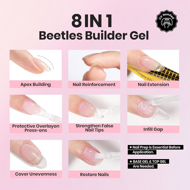 Beetles HEMA-Free Gel Top Coat & Builder Gel - Hypoallergenic, Low Heat, 15ml Clear Polish