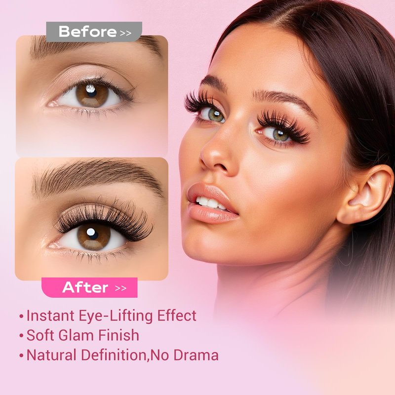 Dramatic Cat Eye Lashes - Fluffy Volume False Eyelashes with Lightweight Comfort, Easy Apply Winged Style (8-16mm), Reusable Glam Lashes for All Eye Shapes, 7 Pairs Full-Strip Lashes
