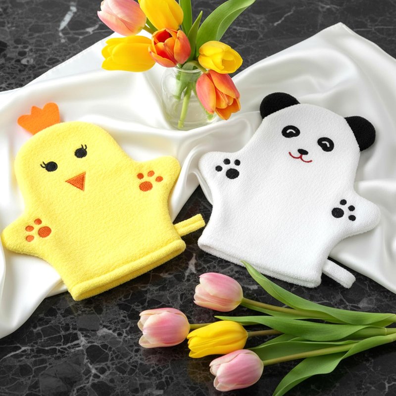 2 PCS Baby Bath Mitt Washcloths Gloves Panda Chicken Toddler Soft Washcloths for Kids Designed in Cute Animal Towel Gentle Scrub for Baby Girl Boy Bath Shower