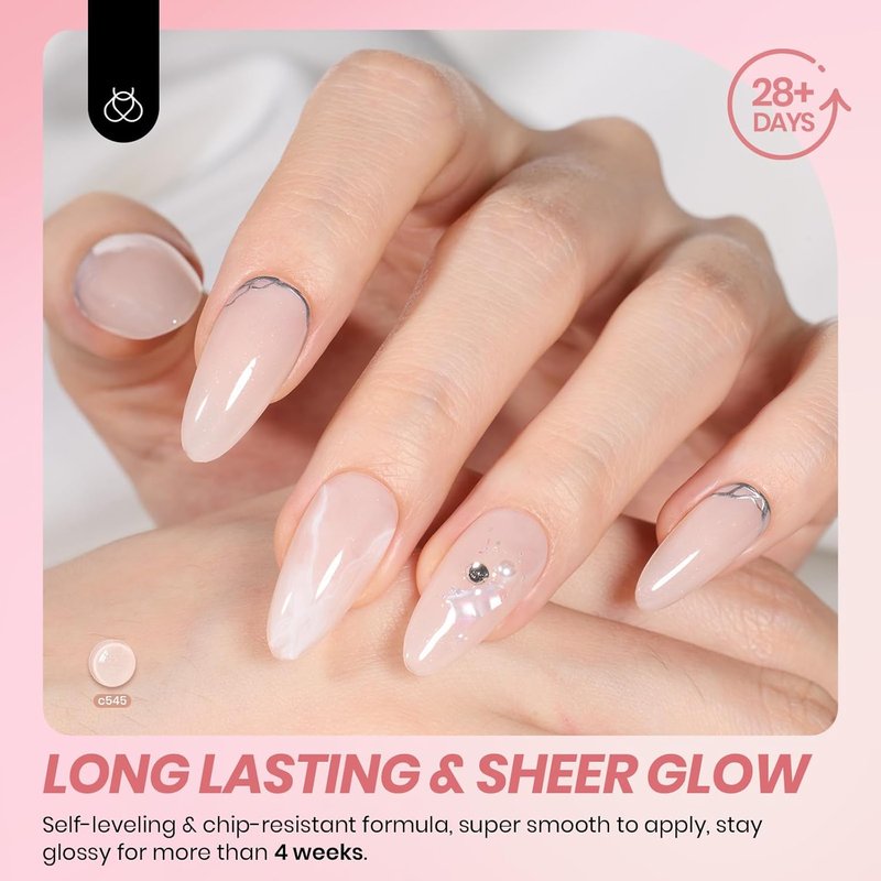 Beetles Medium Almond Nail Tips - 576pcs Pre-Etched Soft Tips with 6 Colors Gel Polish Set