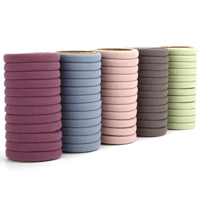 Large Hair Ties - Thick Cotton Seamless Ponytail Holders for Heavy Hair | 50PCS, 2 Inch, 5 Colors