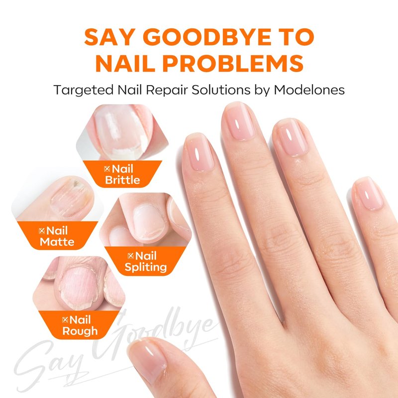 Modelones Nail Strengthener - Extra Strong Clear Repair for Damaged Nails | 15ml (0.51 Fl Oz)