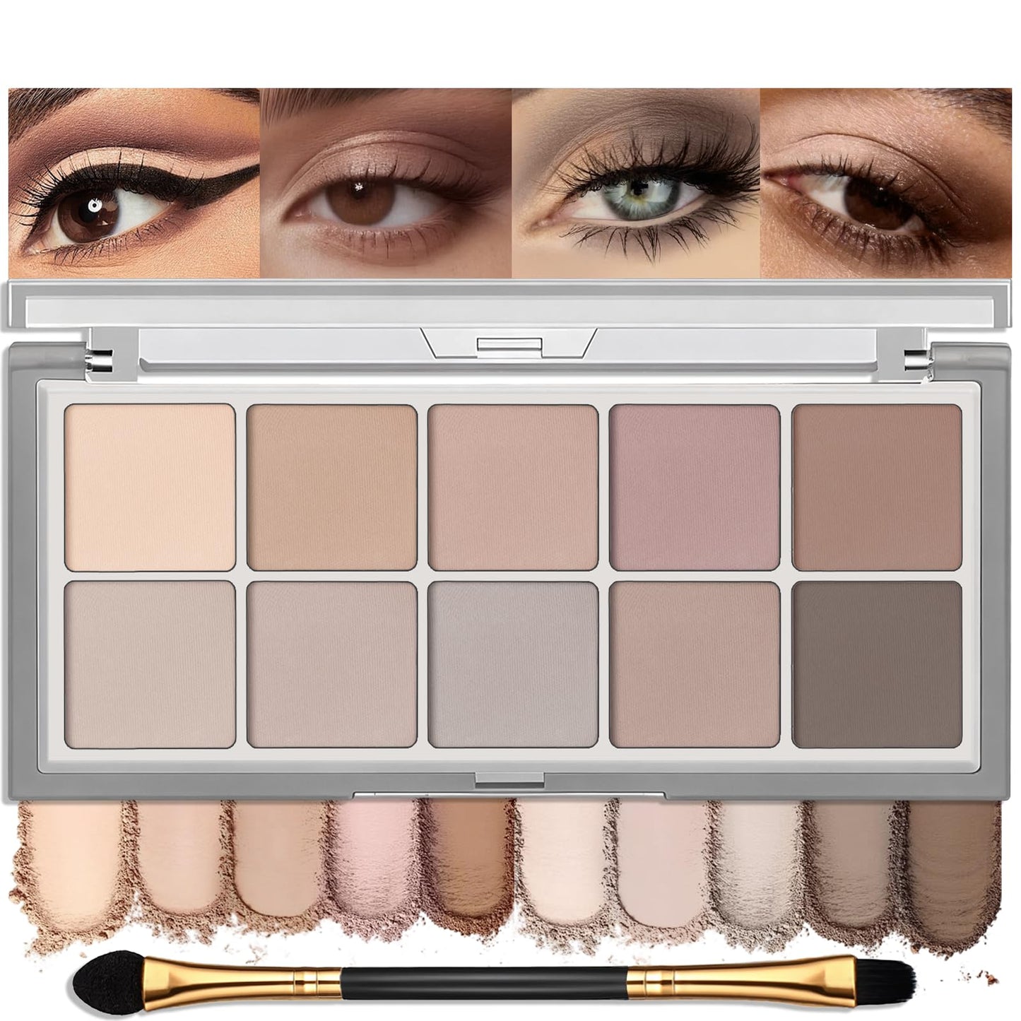 Wugbc 10 Colors Matte Eyeshadow Palette, Neutral Taupe Mauve Grey Brown Eye Shadow for Older Women, Long Lasting Blendable Smooth Versatile Nude Natural Smokey Eyeshadow Cool Toned Contour Makeup