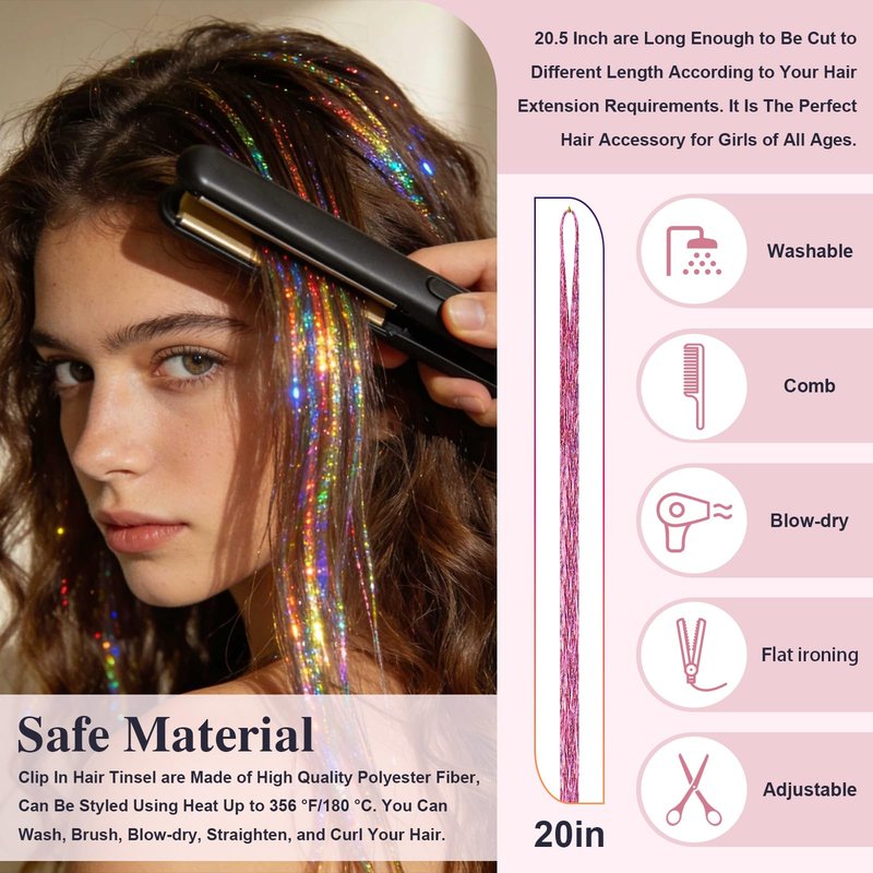 Leuceiy 16 Colors Hair Tinsel Kit, 36 Inch Hair Extensions With Tool, 4800 Strands Sparkling Dazzle Glitter Shiny Fairy Hair Heat Resistant for Girls Women Christmas New Year Festival Party
