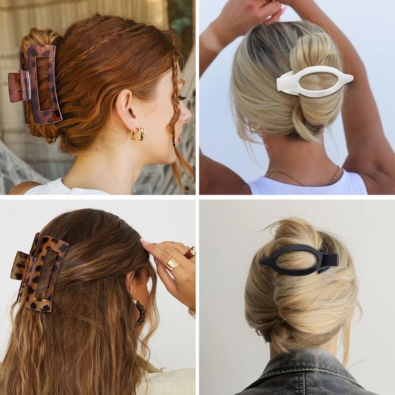 Large Hair Claw Clips for Women - 8 Pcs Square & Flat Clips for Thick or Thin Hair | Leopard Print Design