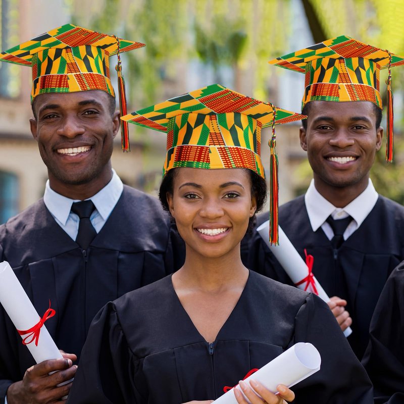 Cuffbow Kente Graduation Cap African Graduation Hat Kente Grad Custom African Grad Accessories for Black Student Graduates Ceremonies College Celebration Party Supplies