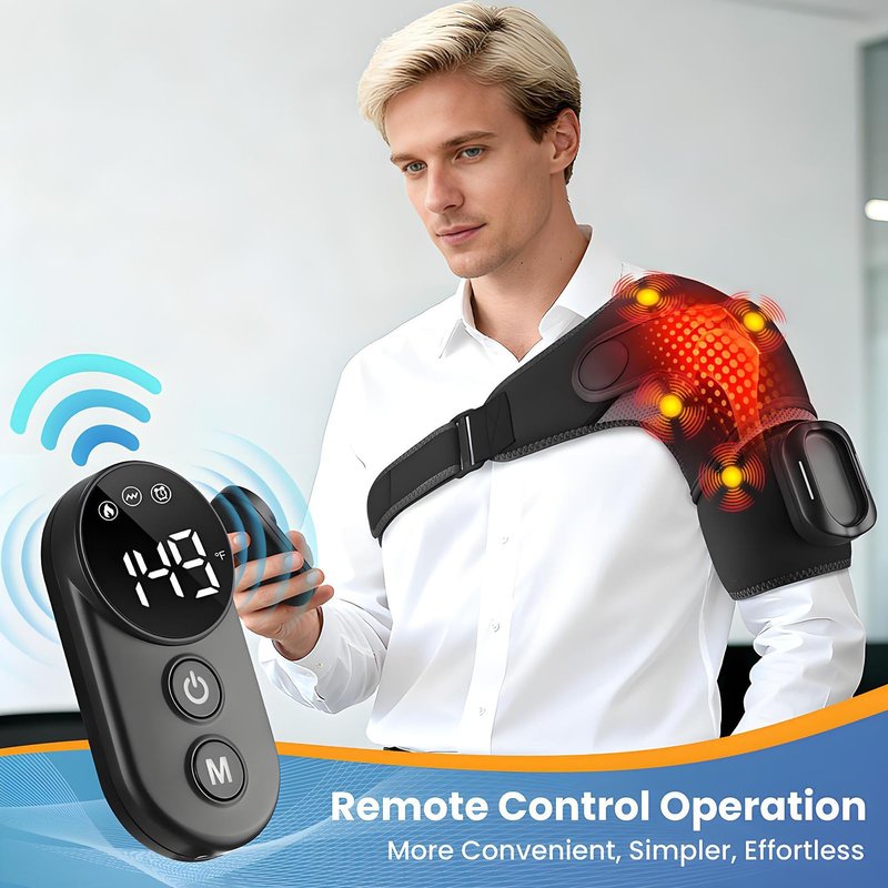 CBDYWVR Triple Method Shoulder Massager and Shoulder Heating Pad with Massage, Featuring 5 Heating Levels & 5 Vibration Modes, 5000mAh Battery for Long-Lasting Power and Adjustable Design (Black)