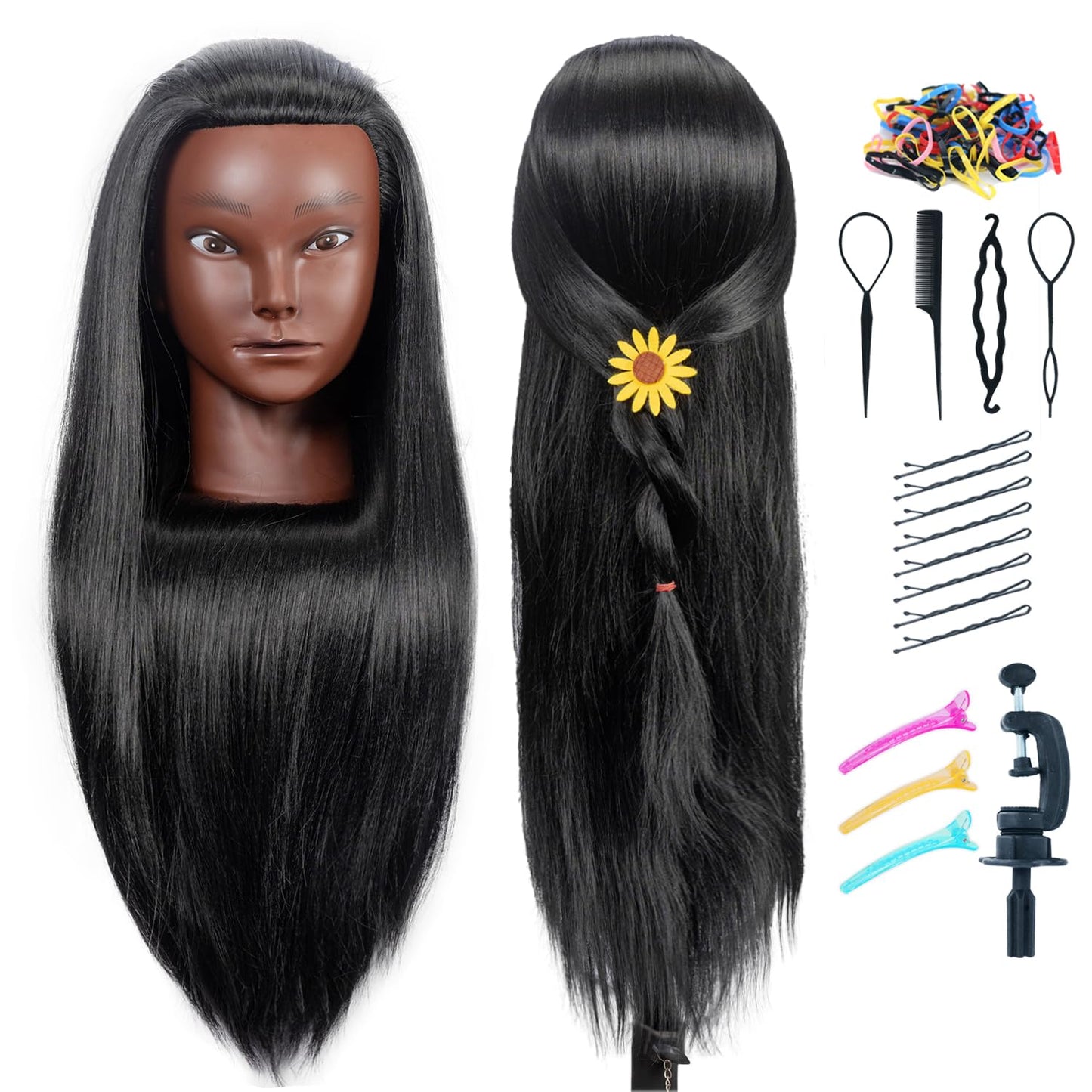 Skiennix Training Head - 26"-28" Mannequin Head for Hair Styling & Braiding Practice with Clamp Holder