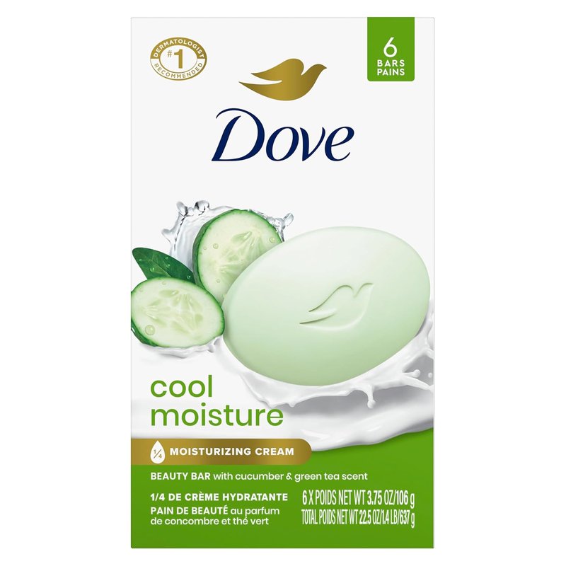Dove Skin Care Beauty Bar - Cucumber & Green Tea | 3.75 oz, 6 Bars for Softer Skin