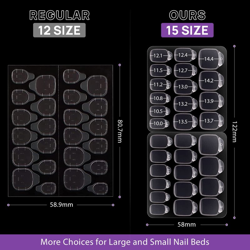 BTArtbox 10 Sheets 15 Sizes Ultra Thin & Waterproof Nail Stickers for Fake Nails, 300PCS Double Sided Jelly Nail Sticky Tabs for Manicure