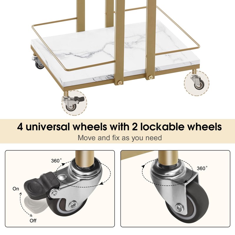 BarberPub Utility Salon Trolley, Metal Storage Rolling Barber Trolley with Wheels, Golden Esthetician Cart, Multi-Purpose 3-Tier Mobile Facial Trolley, Nail Cart 2033 (White)