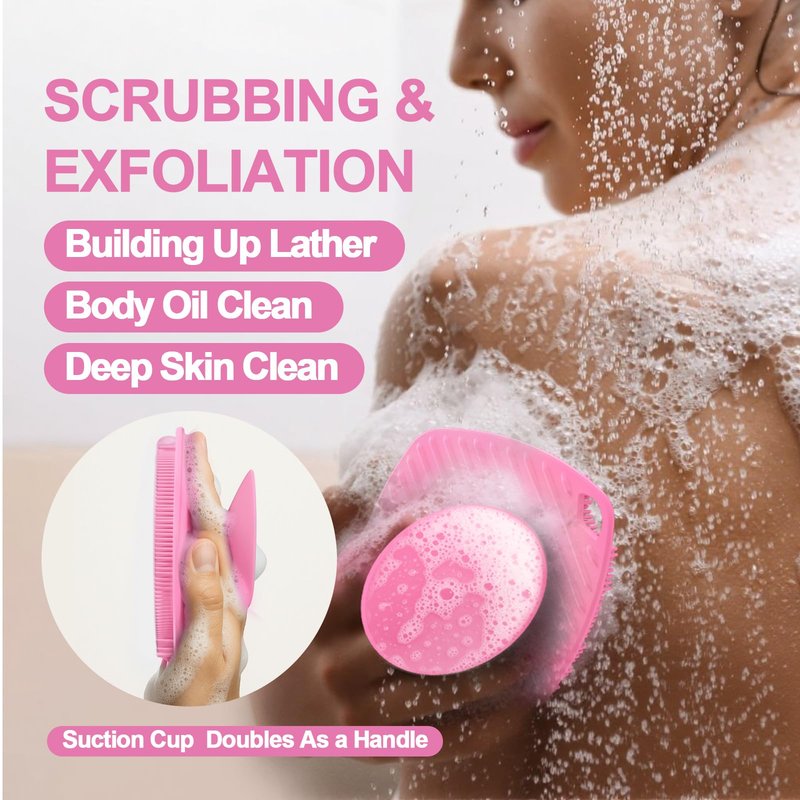 ARIOSOX Silicone Body Scrubber, Bath Brush,Gentle Texture Exfoliating Body Scrubber for Men and Women On Sensitive Skin, Soft Scrubber Builds Up Lather, Getting a Deep Skin Clean (Pink)