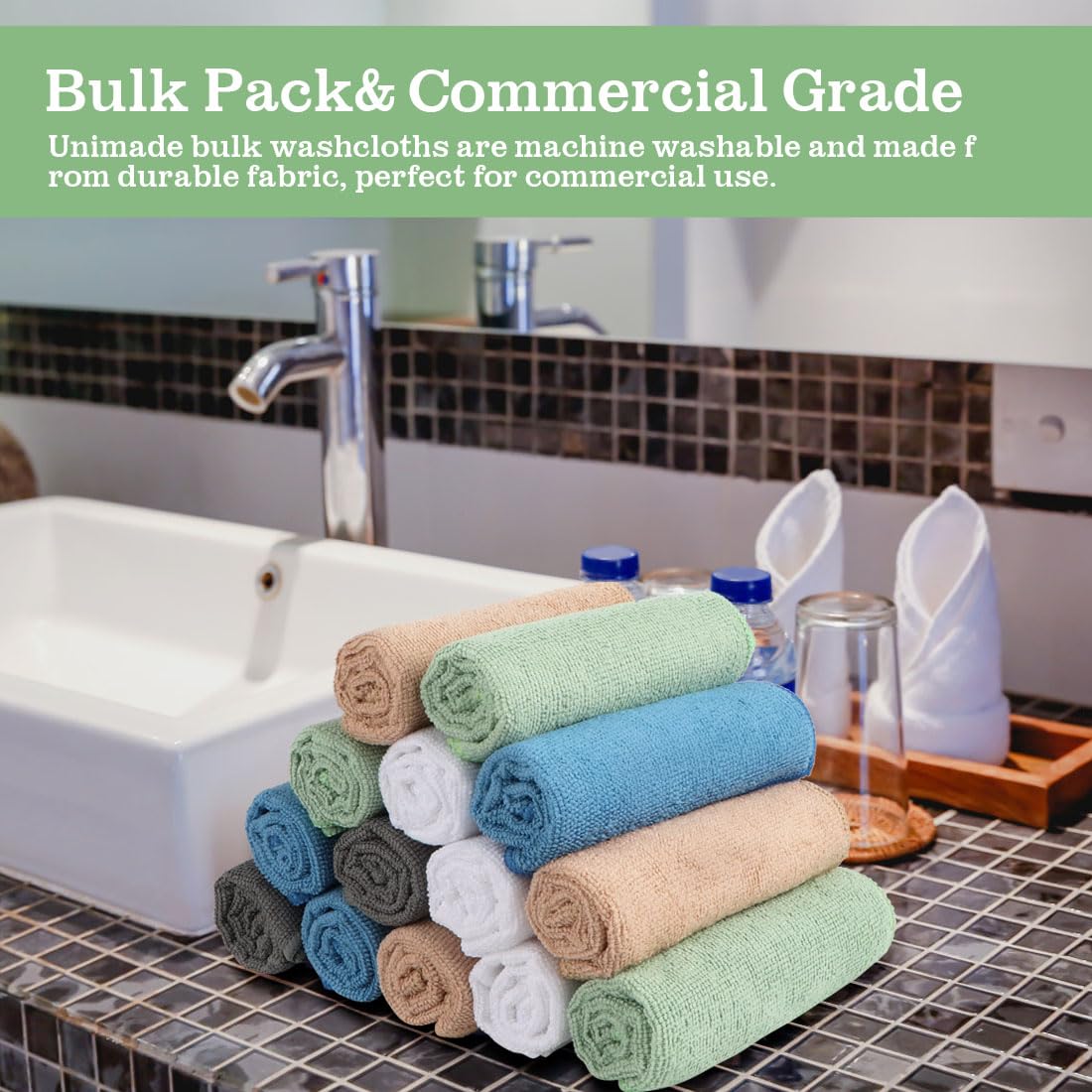 UNIMADE Washcloths Bulk 200 Pack Face Towels (12" x 12"), Highly Soft Wash Cloths and Hand Towels, Fast Drying Multi-Purpose Microfiber Cleansing Cloths for Bathroom, Hotel, Spa, and Salon -Multicolor