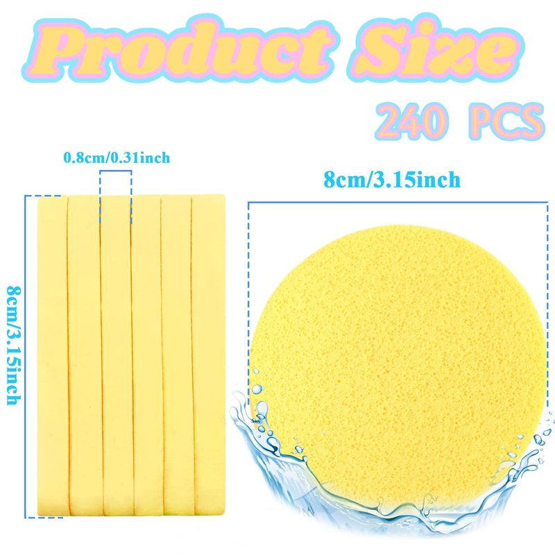 240 Pcs Compressed Facial Sponge,Professional Makeup Removal Sponge,Round Face Cleaning Sponge for Spa,Exfoliating,Face Wash(Yellow,Pink,Blue)