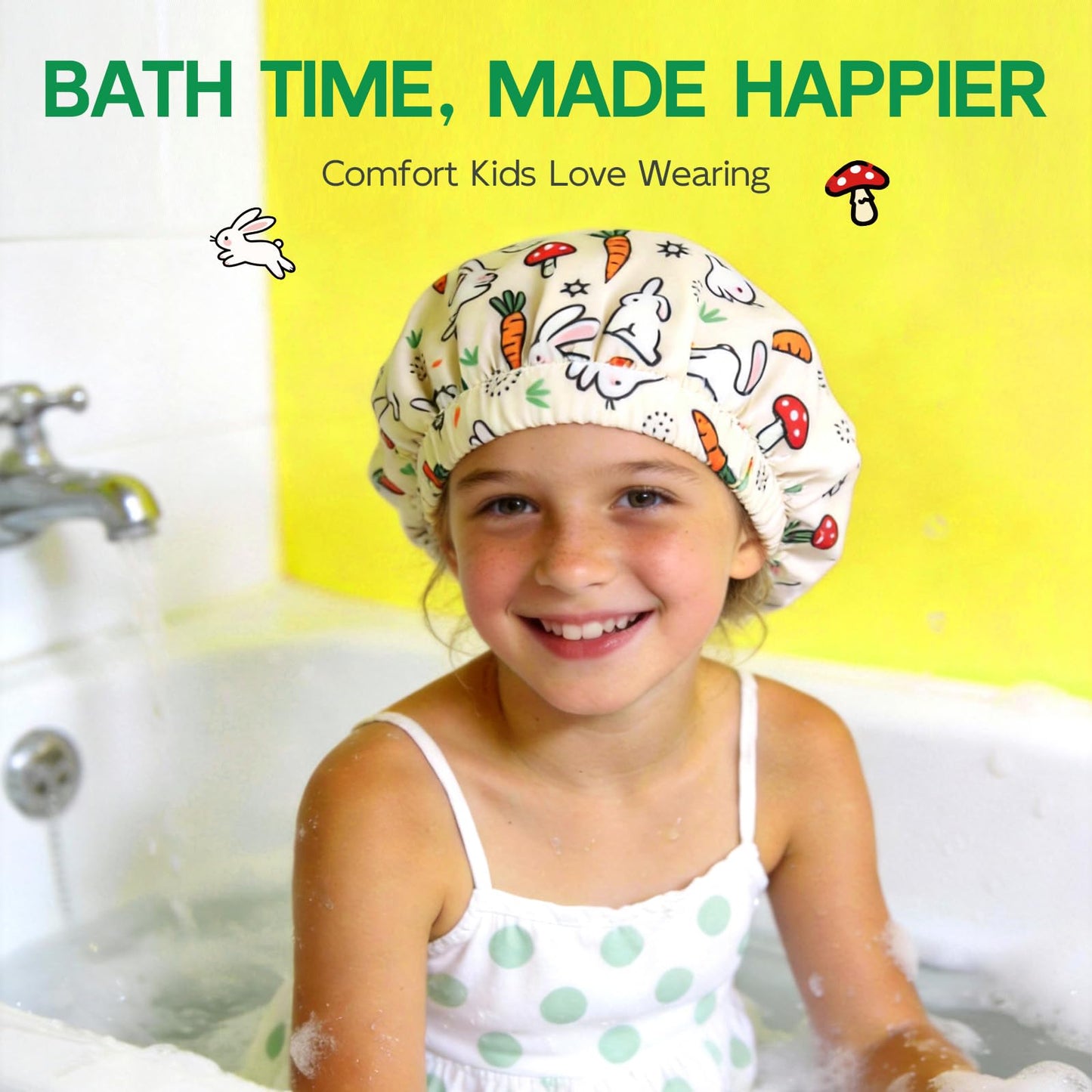 Years calm Satin Lined Shower Cap for Kids, Waterproof Kids Shower Cap with Soft Hair Protection & Wide Elastic Band, Reusable Shower Hat for Kids Ages 3–10 (Beige, One Size)