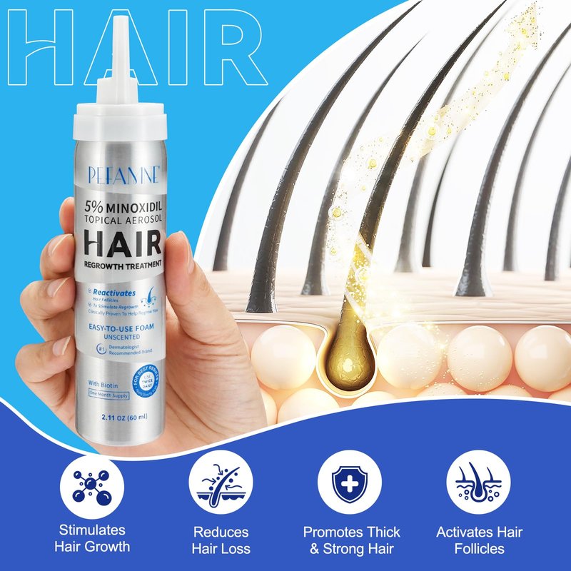 5% Minoxidil Hair Growth Foam, Minoxidil for Men and Women, Hair Regrowth for Men, Beard Growth, Treatment for Scalp Hair Loss Hair Thinning - Increase Thickness and Volume Faster