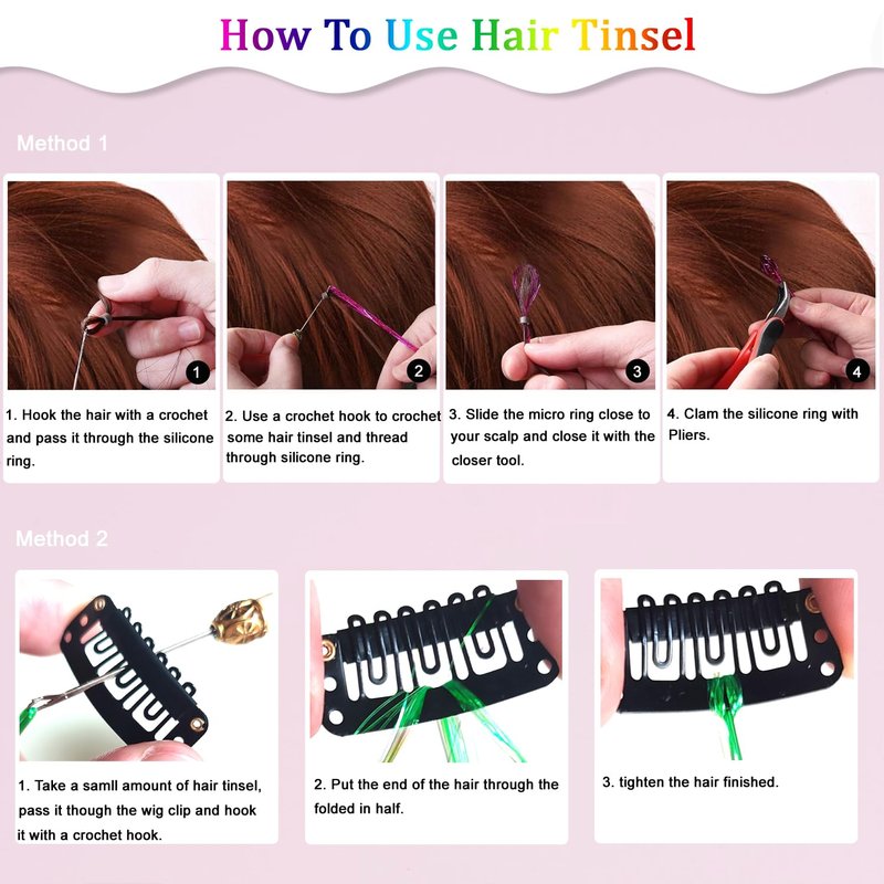 AIFIHIYI Hair Tinsel Kit With Tools Fairy Tinsel Hair Extensions Heat Resistant Sparkling Shiny Glitter Hair Tensile Kit for Women Girl Kids