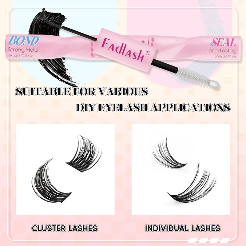 FADLASH Lash Bond and Seal Eyelash Glue DIY 2 in 1 Lash Clusters Glue with Mascara Wand for Strong Hold 72 Hours Long Lasting 10ml
