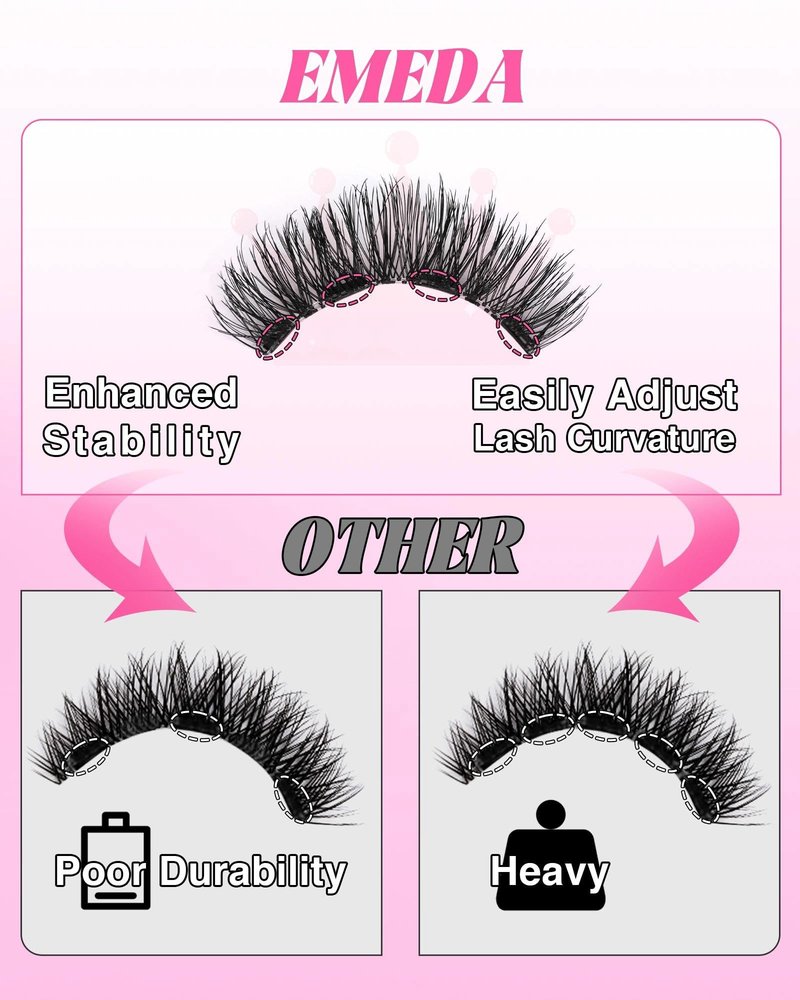 EMEDA Magnetic Eyelashes Natural Look No Glue Reusable Magnetic Lashes with Applicator, Faux Mink Lashes Lightweight & Comfortable for Women Sensitive Eyes Daily Makeup with Mirror Case (Natural)