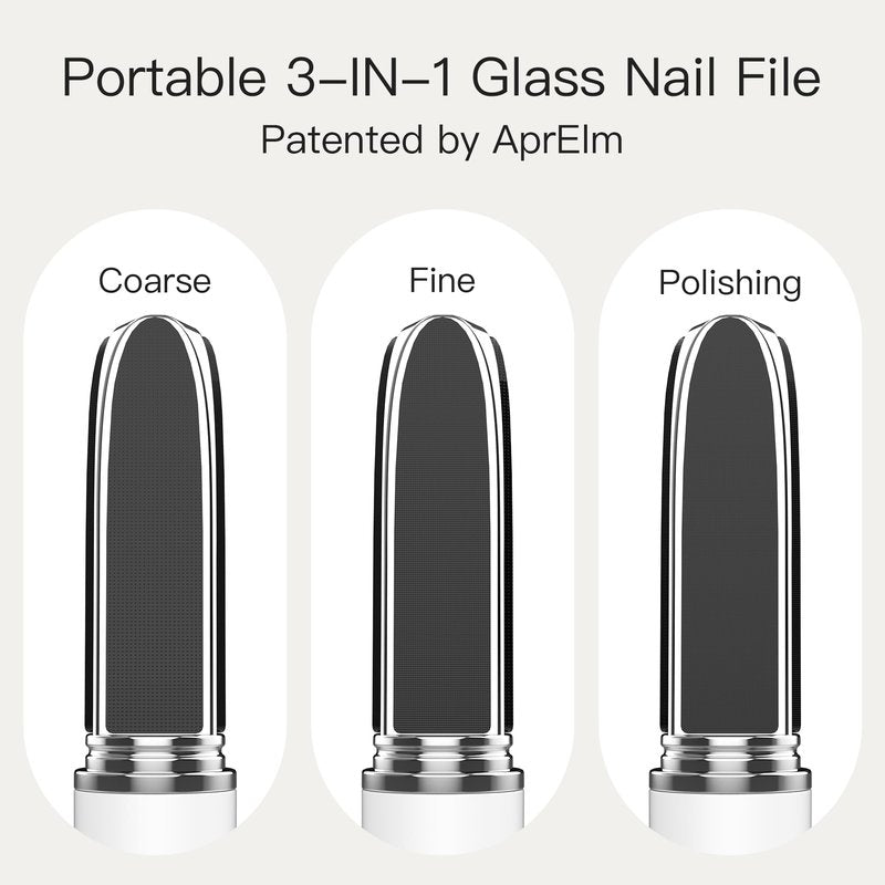 APRELM Portable 3-in-1 Glass Nail File with Case, Reusable 3-Sided Nail Files and Buffers for Natural Nails, Coarse/Fine/Polishing Mini Nail Files for Travel Outdoor Home (White)