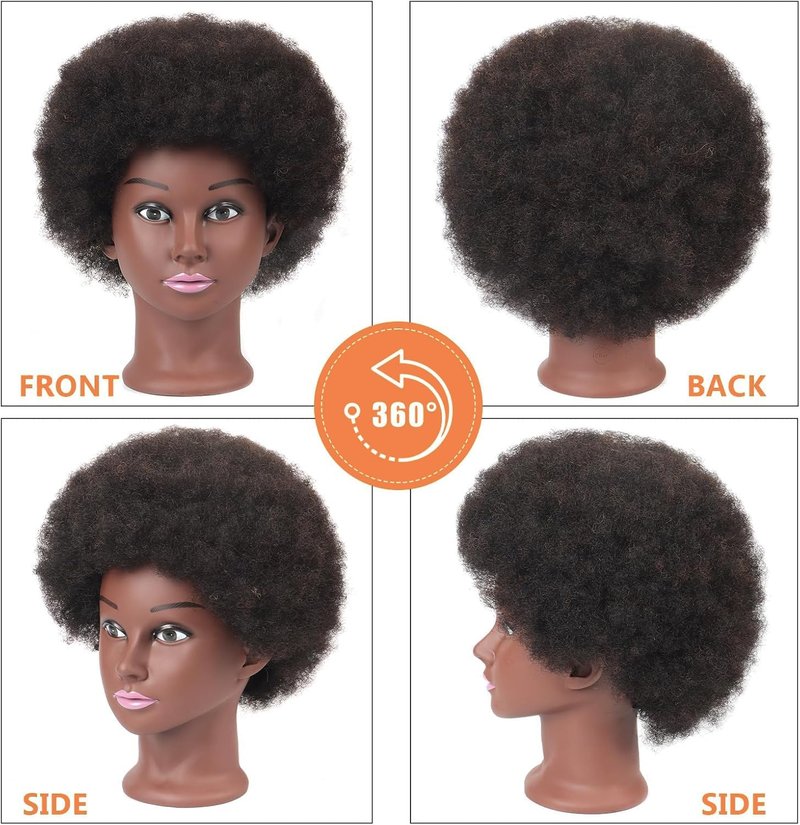 Sakalaka 10″ Afro Kinky Hair Mannequin Head - 100% Human Hair for Braiding & Cosmetology Training
