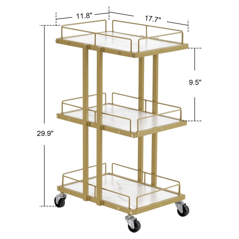 BarberPub Salon Trolley Multi-Functional Salon Cart with 3 with Drawers Engineered Wood Shelves Rolling Cart Manicure Beauty Equipment 2061 (White)