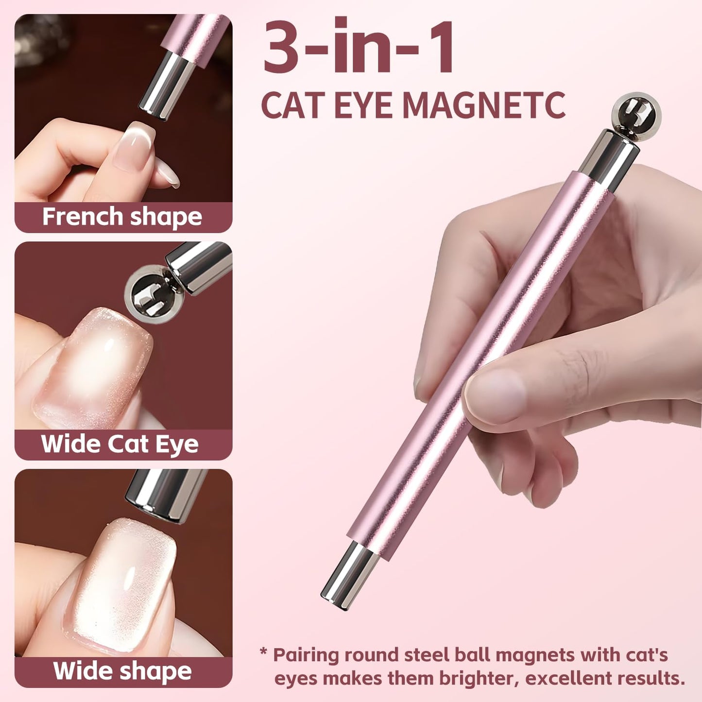 uadbau 4-Piece Cat Eye Magnet Set – Black Bead-Attracting Nail Magnet Pen & Heart-Shaped Magnet for Nails, Nail Magnets for Nail Art, Cat Eye Magnet for Nail Art, Perfect for Home DIY, Nail Art Design