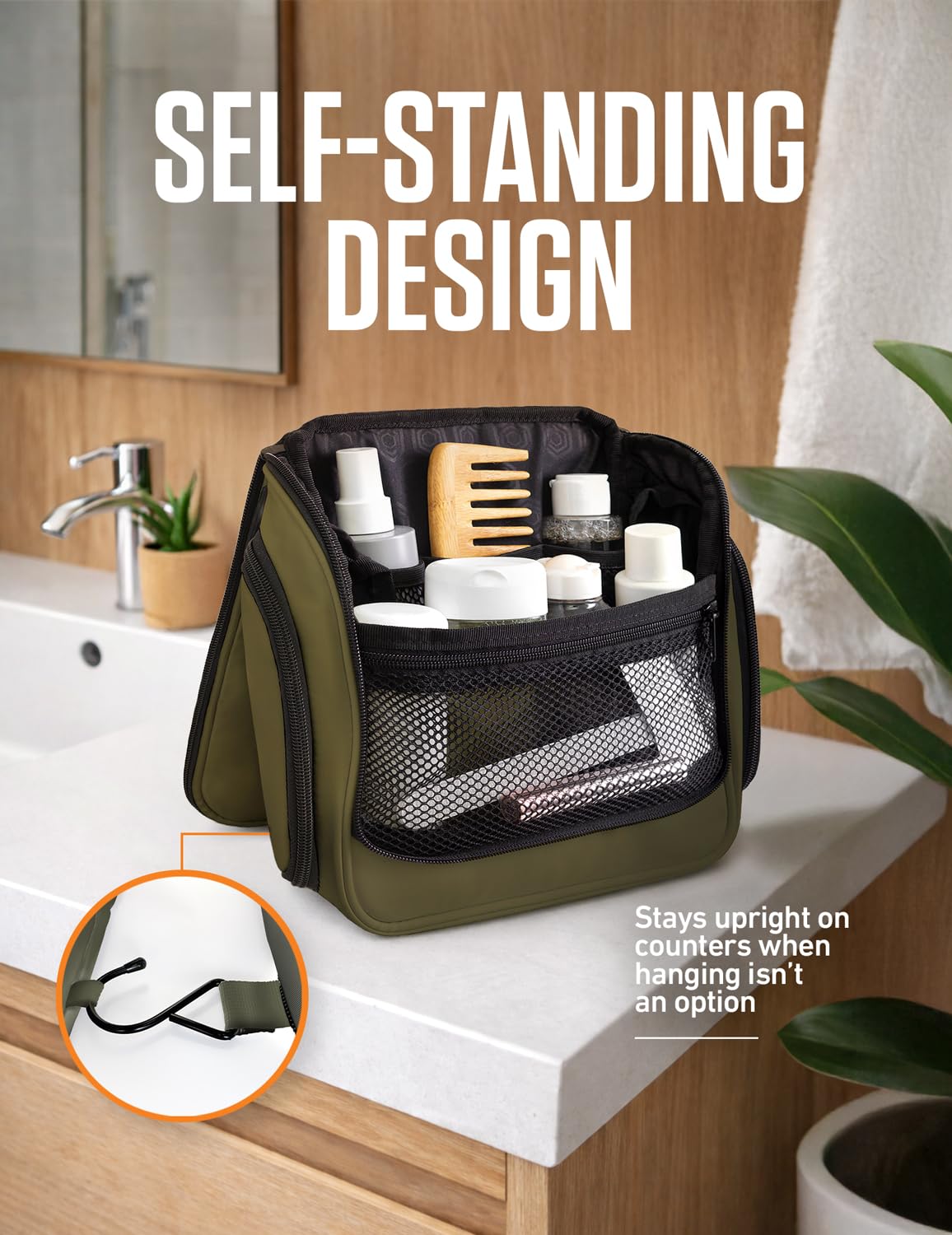VENTURE 4TH Hanging Travel Toiletry Bag for Women & Men – Large Toiletry Organizer with 18 Compartments, Removable TSA Pouch, Travel Wash Bag for Toiletries, Makeup & Shaving Kit (Dark Green)