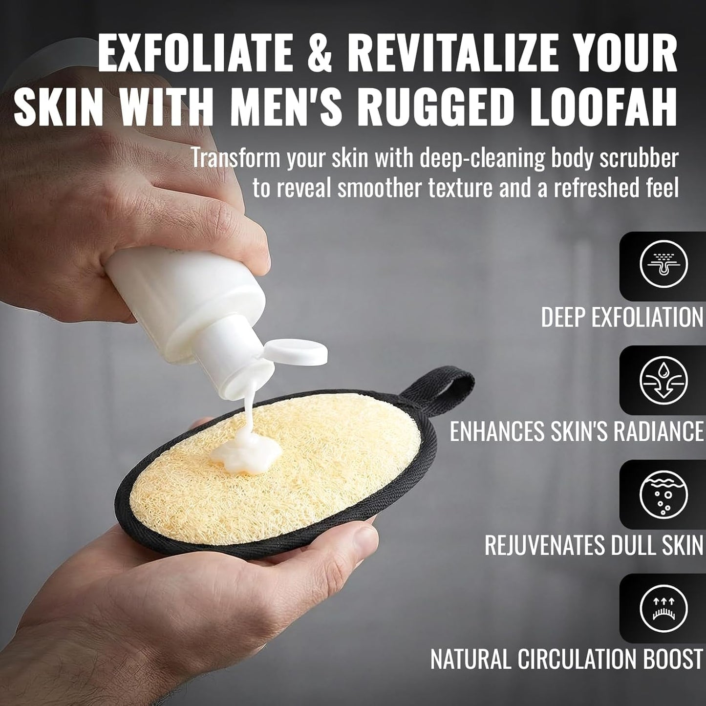 Rugged Natural Shower Loofah for Men - Tough Eco-Friendly Exfoliating Body Scrubbers, Durable & Gentle Terry Towel Cloth pad for Manly Skin Care - Lufas, Luffa, Loofah, Loufas Sponges