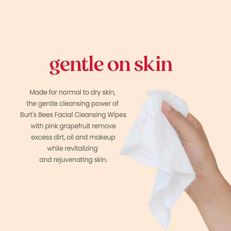 Burt's Bees Pink Grapefruit Face Wipes, for All Skin Types, Hydrating Makeup Remover & Facial Cleansing Towelettes, 90 Ct. (Pack of 2)