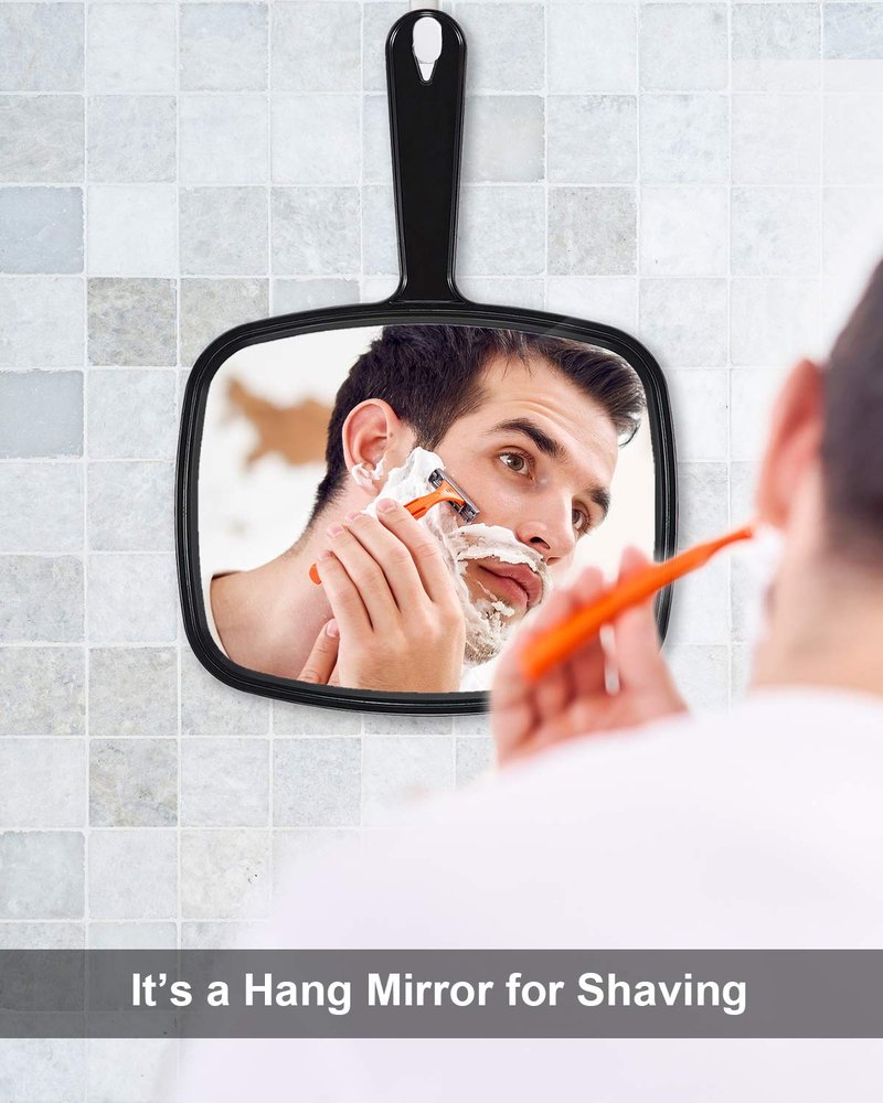 Large Handheld Salon Mirror - PROTECLE Square Black Hairdressing Mirror | 10.3"x7.4" Size