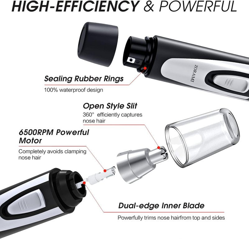 Ear and Nose Hair Trimmer - Professional Painless Clipper for Men & Women | IPX7 Waterproof, Dual Edge Blades, Black