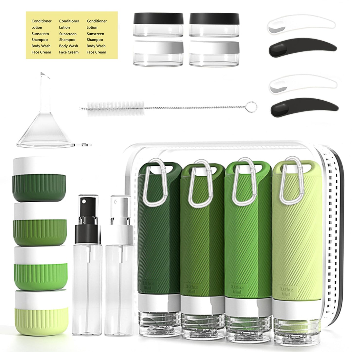 Udihch 26 Pcs TSA Approved Travel Toiletry Bottles Set, Leakproof Silicone Refillable Travel Containers with Hanging Hole & Carabiner, Portable Essentials, for Shampoo Conditioner Lotion Body Wash