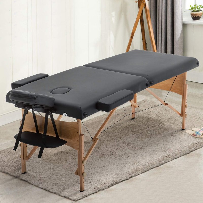 Sentiment Portable Massage Table Spa Bed Height Adjustable 73 Inches Long 28 Inches Wide 2 Folding Massage Bed Portable Massage Table with Carrying Case (Black)