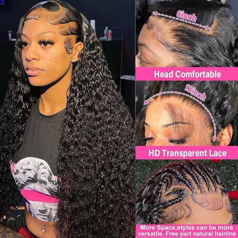 Leximi 32 Inch 13x6 Deep Wave Lace Front Wigs Human Hair Pre Plucked 200% Density 13x6 HD Deep Curly Lace Front Wig Human Hair Wigs For Women Deep Wave Frontal Wig Human Hair