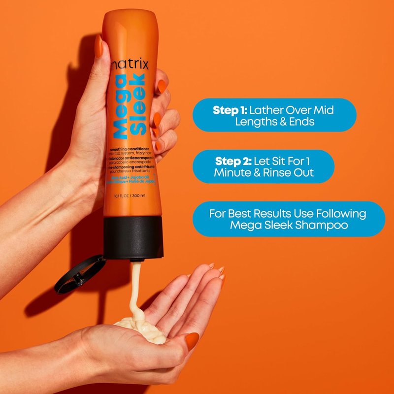 Matrix Mega Sleek Anti-Frizz Conditioner - 96-Hour Frizz Control & 12X Smoother Hair | Hydrating Formula