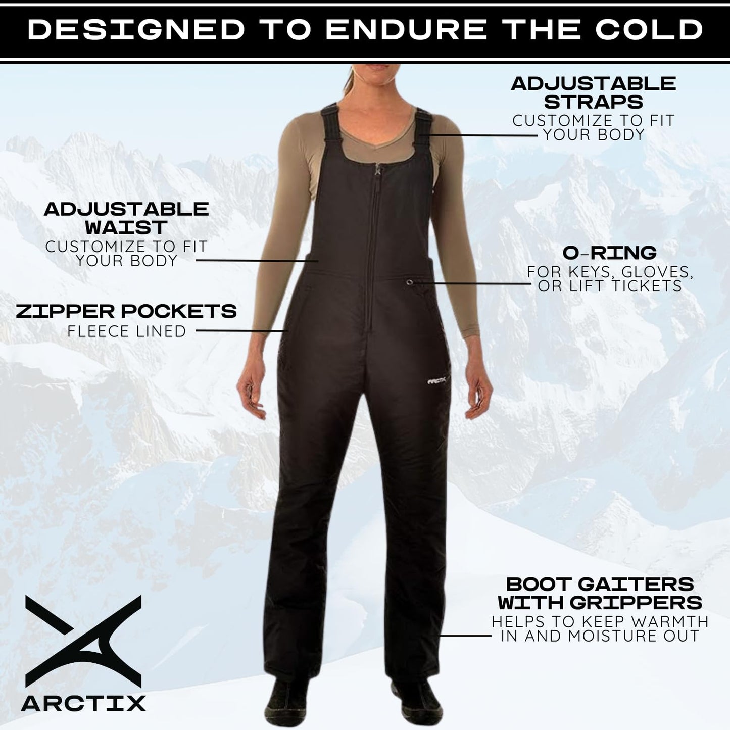Arctix Women's Essential Insulated Bib Overalls, Black, Medium, 1450