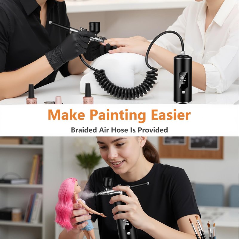 Airbrush Kit with Compressor - Nail Styler, 48PSI Screen Display Airbrush, Rechargeable Cordless Airbrush Machine for Manicure, Make-up, Painting, Cake Decoration