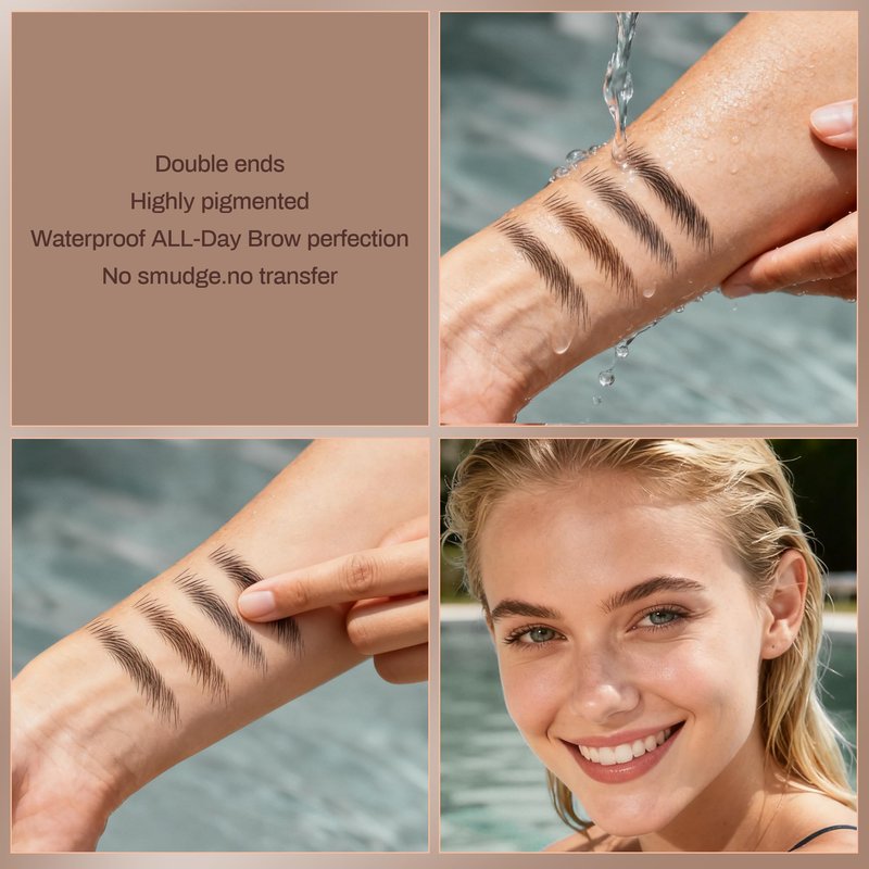2 Pack Eyebrow Pencil, Waterproof Eyebrow Makeup with Dual Ends, Professional Brow Enhancing Kit with Eyebrow Brush, Khaki Coffee