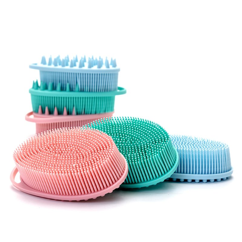Premium Sensory Brush for Kids or Autism,Soft Silicone Body Scrubber,2 in 1 Sensory Room Occupational Therapy Brushes,Silicone Loofah,Pets Shower Brush Bath Brush Shampoo Brush(hangable-Spikes-Pink)
