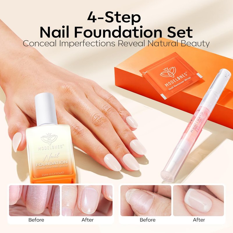 Modelones Nail Strengthener Kits Milky White Nail Polish Remover Pads Cuticle Oil Pen for Nail Hardener for Damaged Nails Growth DIY Nail Manicure Kits 23 Pcs Nail Care Kits for Women 15 ml